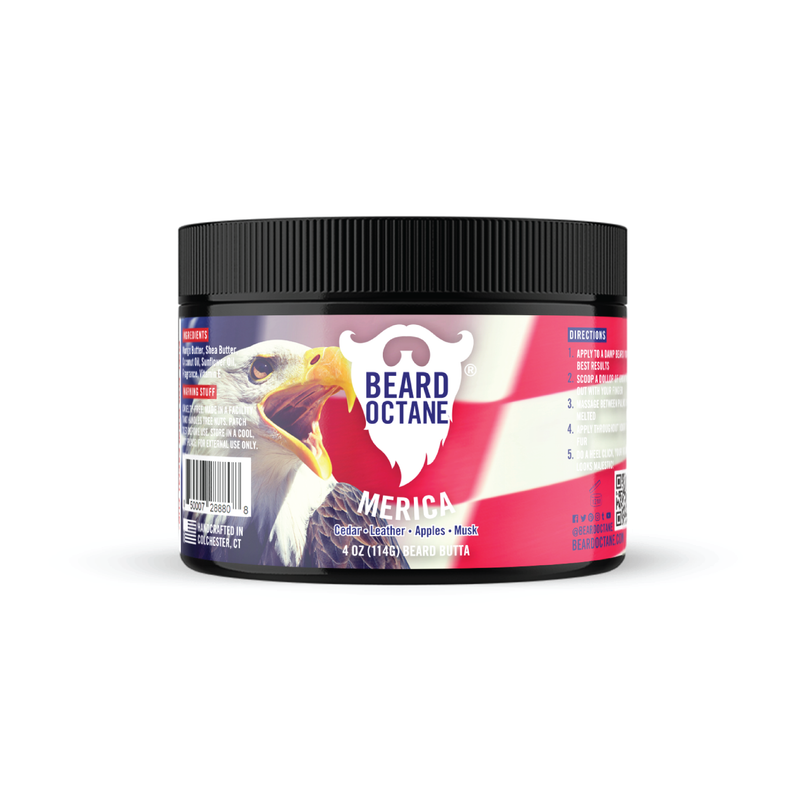 Beard Octane Merica product container with an eagle design on a white background